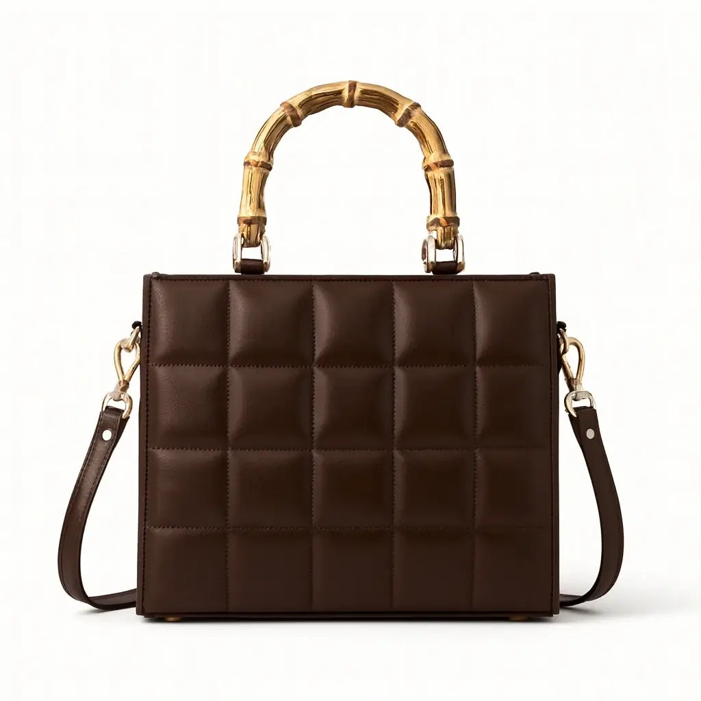 Block Box Bag Hand Bag Brown