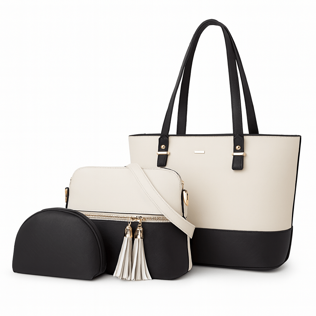 Grey and White 3 Piece Handbag