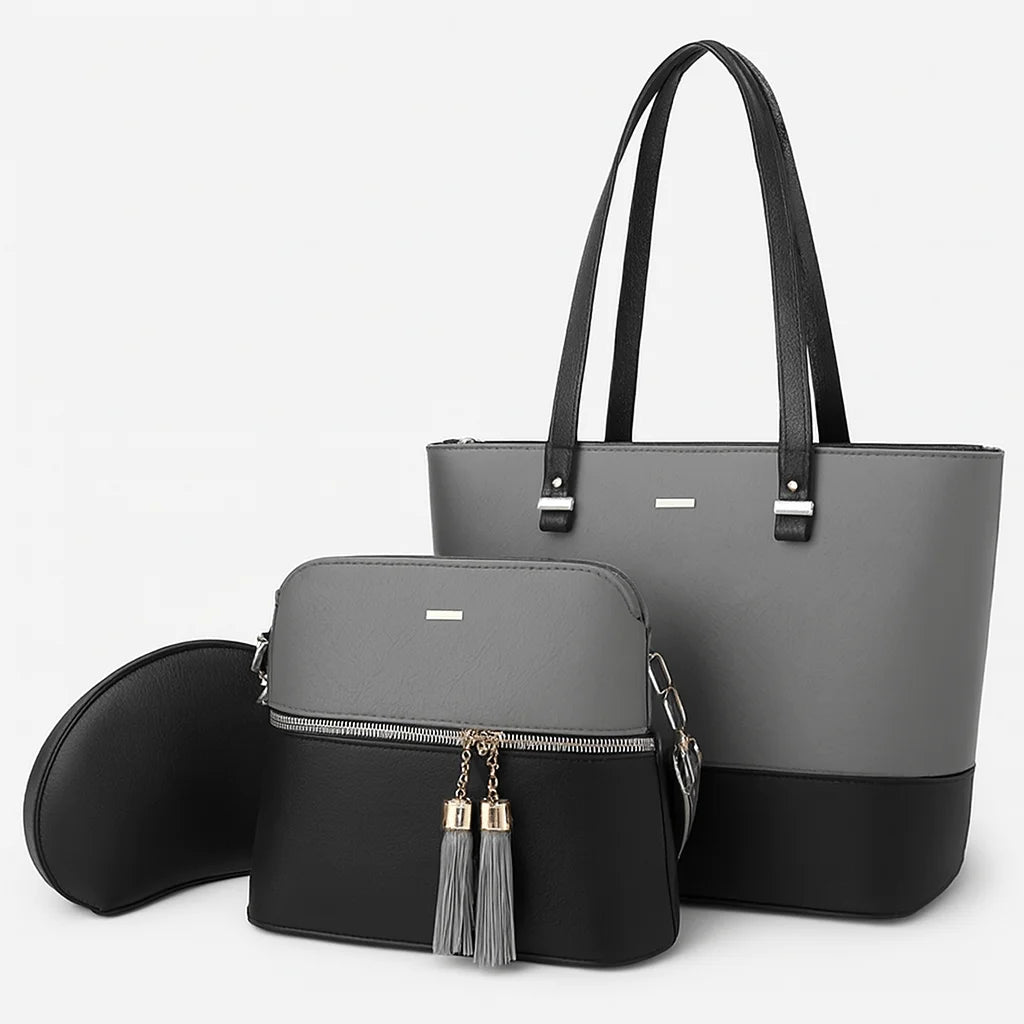 Bag Grey and Black 3 Piece Handbag