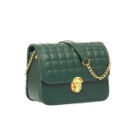 Front view of green faux leather handbag with chain strap - Boxer Box by Saadia Glam